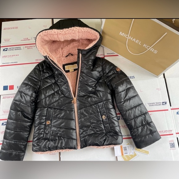 Girls Michael Kors Black Puffer Coat Winter Jacket 7/8 NWT - Picture 1 of 8
